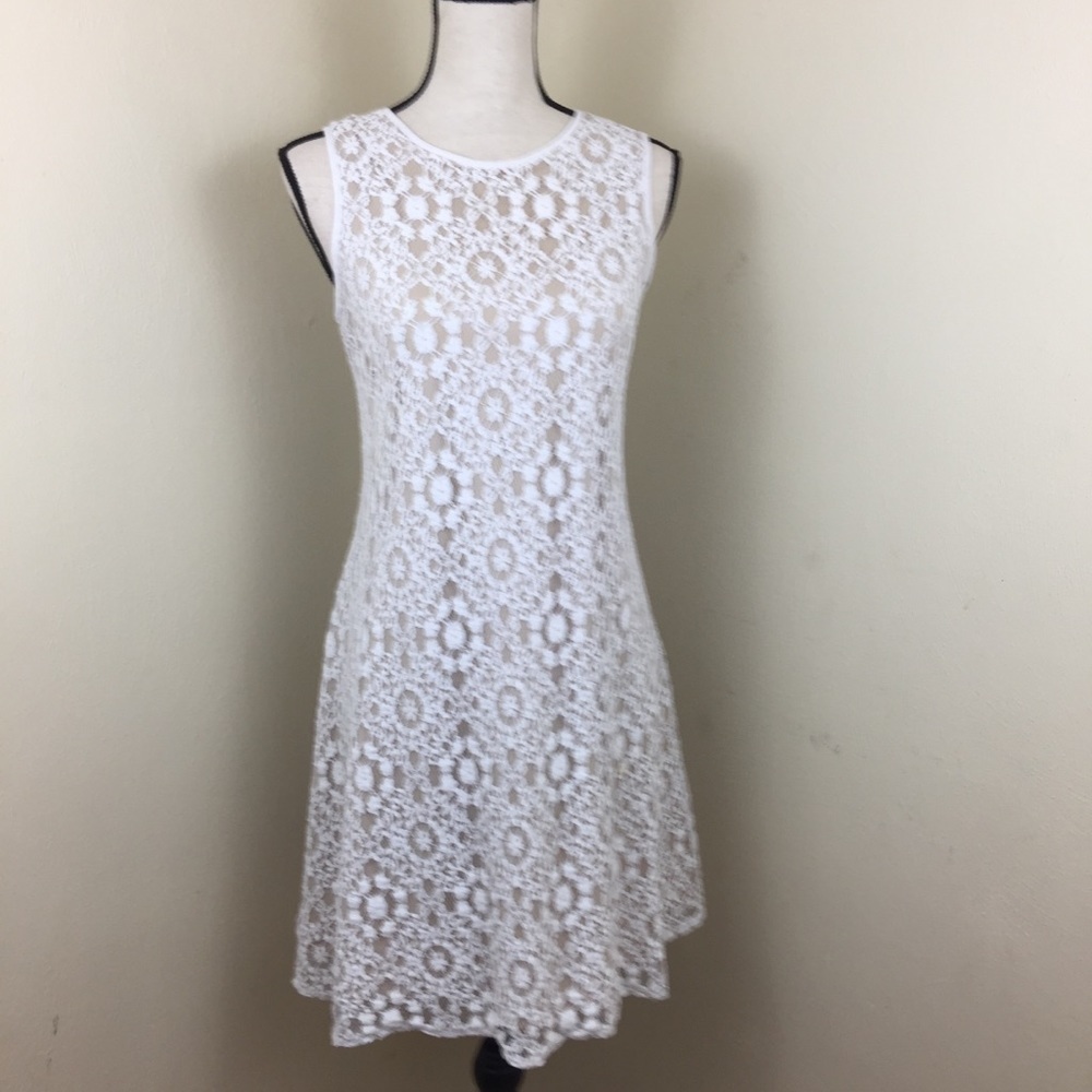 Metaphor laced Dress. Cream/Tan. Sz 6